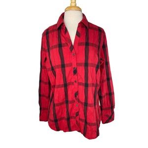 Foxcroft 1X Red and Black Plaid Blouse